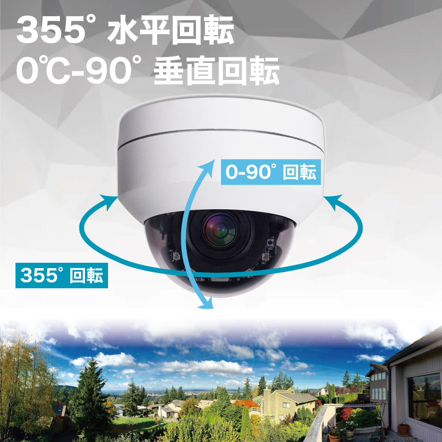 【プロが太鼓判!】TOLEC 防犯カメラ 監視カメラ 屋内外兼用 200万画素 360°広角撮影 4倍ズーム 防水仕様 高齢者 介護 見守りカメラ お留守番 ペットカメラ 業務用 店舗用 動体検知 遠隔監視 いたずら防止 嫌がらせ防止 盗難防止 強盗防止 倉庫